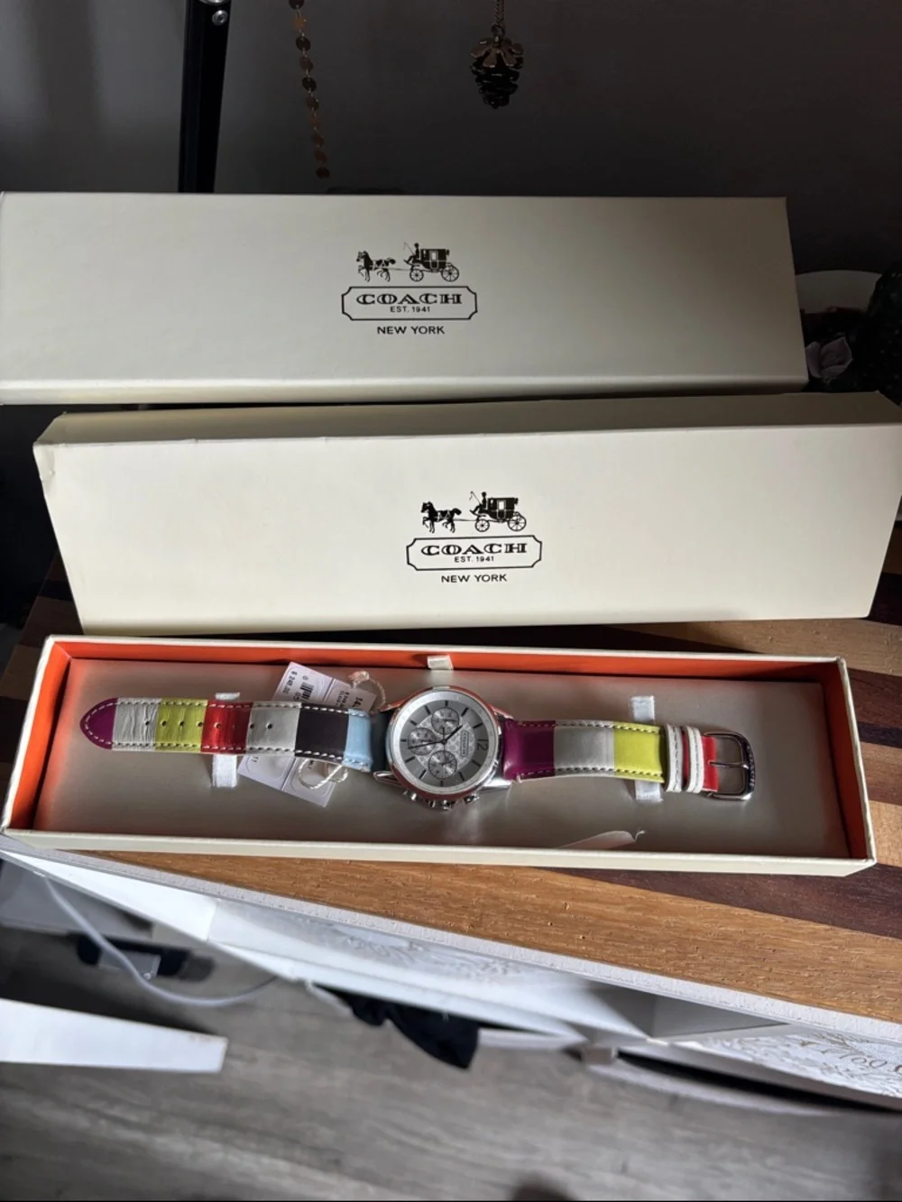 Coach Multicolor Leather Strap Chronograph Watch with Silver Dial - Picture 1 of 9